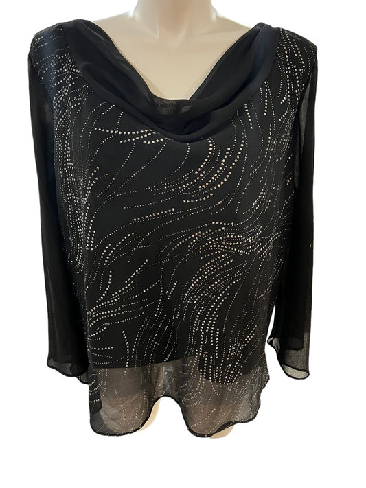 2X Another Thyme Black Drape Neck. Formal Blouse Holiday Party