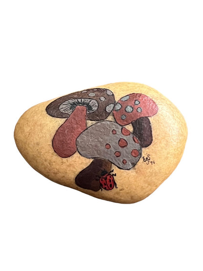 Signed Hand Painted Kitschy Mushroom Rock Signed 70's