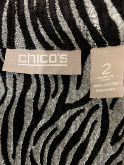 Size 12 Chico's Black Silver Women's Jacket Open Front Lagenlook