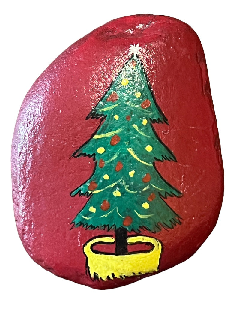 Handpainted Christmas Tree Rock Sealed Art