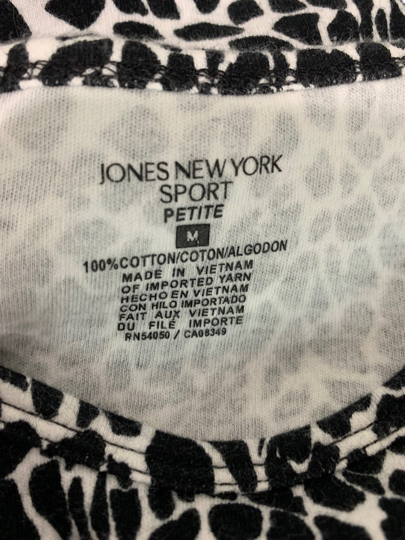 Medium Petite Jones New York Petite Women's Black White Animal Print Long Sleeve Tshirt