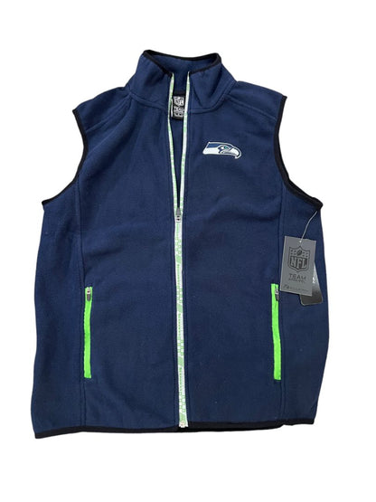 NWT Small Seattle Seahawks NFL Team Apparel Men's Fleece Vest Full Zip Navy Blue MSRP $95