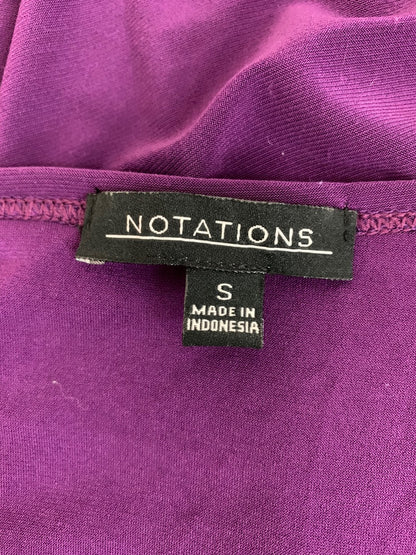 Small Notations Purple Short Sleeve Pullover Shirt Blouse Embellished Neckline