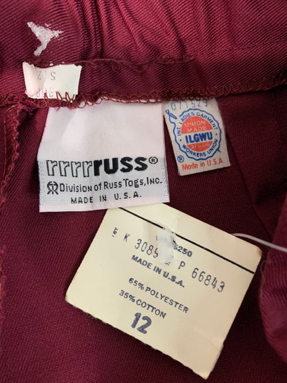 Size 12 Russ Sport Women's Burgundy New Chino Golf Shorts 1980s Belt