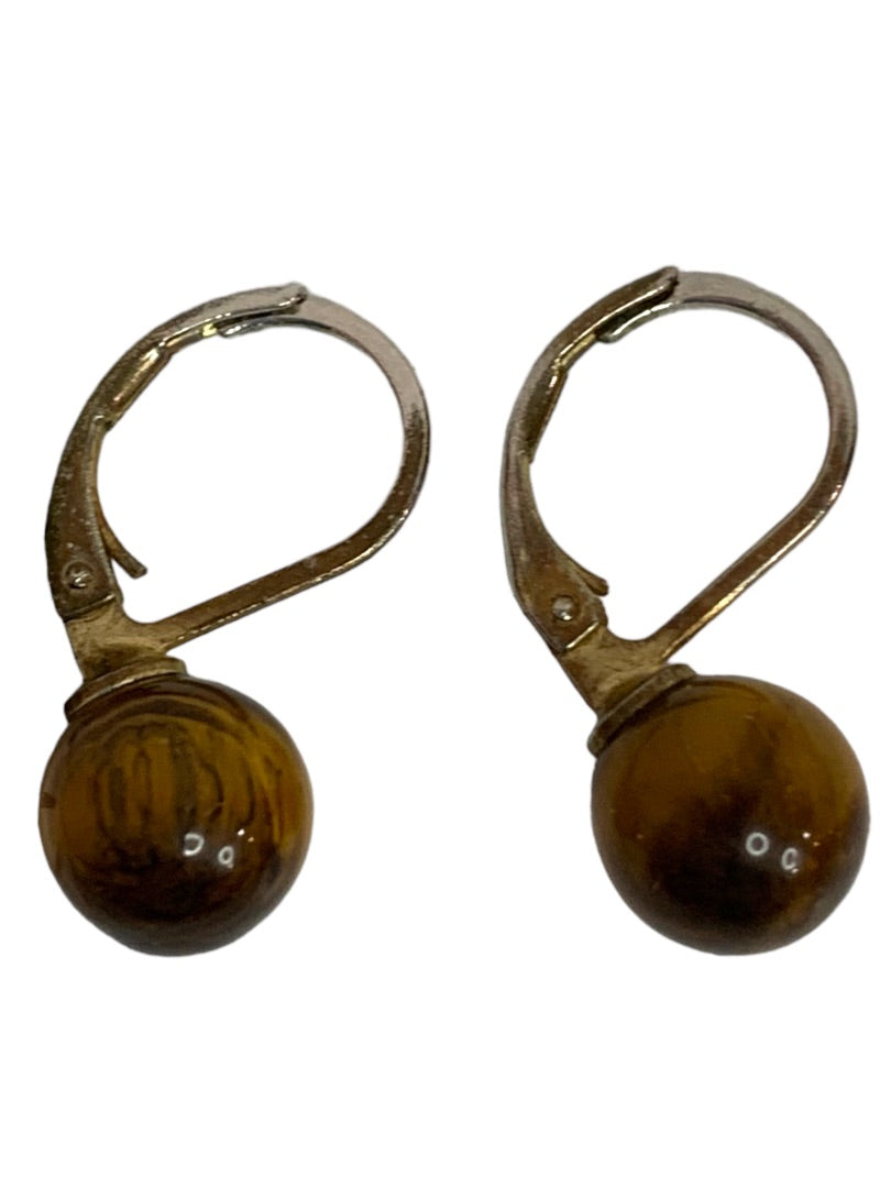 Vintage Tiger's Eye Leverback Earrings Pierced .75" Drop Dangle