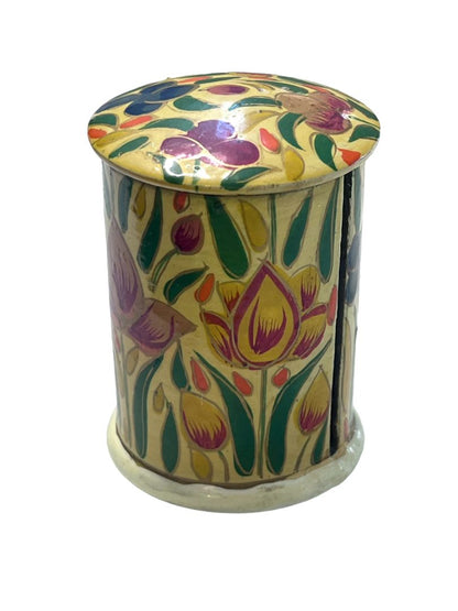 Vintage Floral Painted Paper Mache Stamp Dispenser India Hand Painted