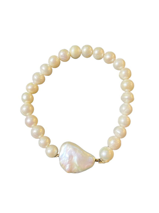 Real Baroque White Pearl Elasticated Stretch Bracelet Vintage