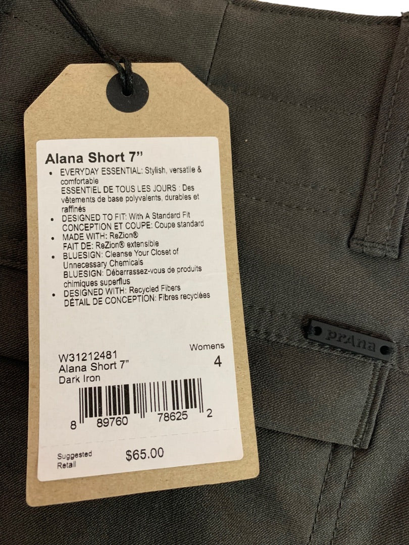 Size 4 Prana Women's Gray New Alana Shorts 7" Inseam Dark Iron