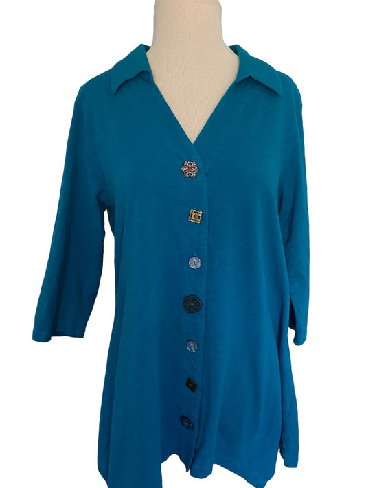 Medium Soft Surroundings Teal Boho Look Danielle Top Tunic Blouse