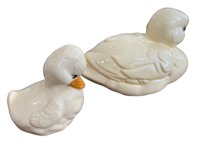 Vintage Handpainted Ceramic Ducks Mom Baby Set of Two