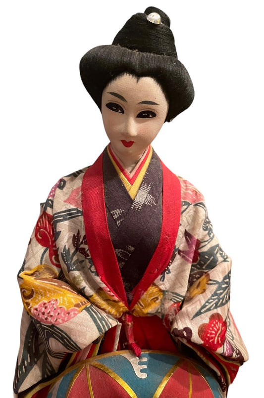 Vintage Geisha Japanese Doll with Hat and Detached Hands 17.5"