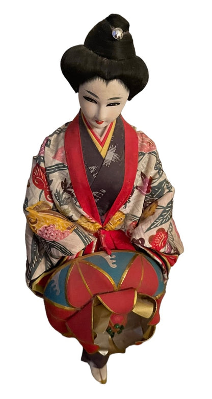 Vintage Geisha Japanese Doll with Hat and Detached Hands 17.5"