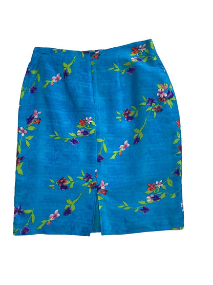 8 Emily Spencer Turquoise 100% Silk Floral Skirt