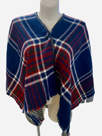 Reversible Shawl Herringbone One Side And Plaid On The Other Button Closure