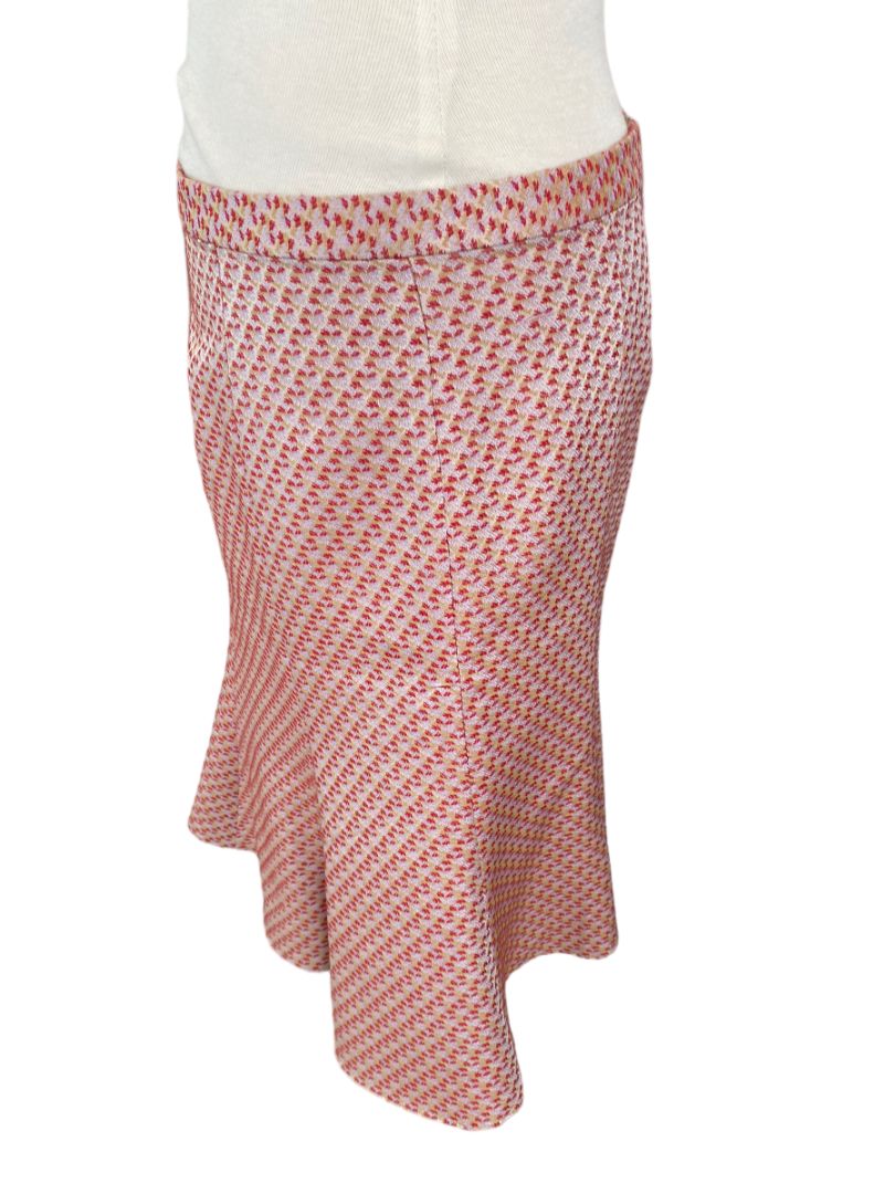 Medium Tibi Flared Pink Gold Patterned Lined 100% Silk Skirt