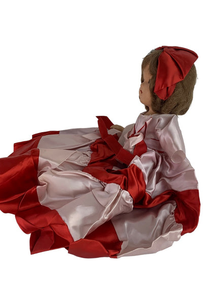 Vintage Doll Salvage Condition For Parts Red Satin Dress Articulated 14"