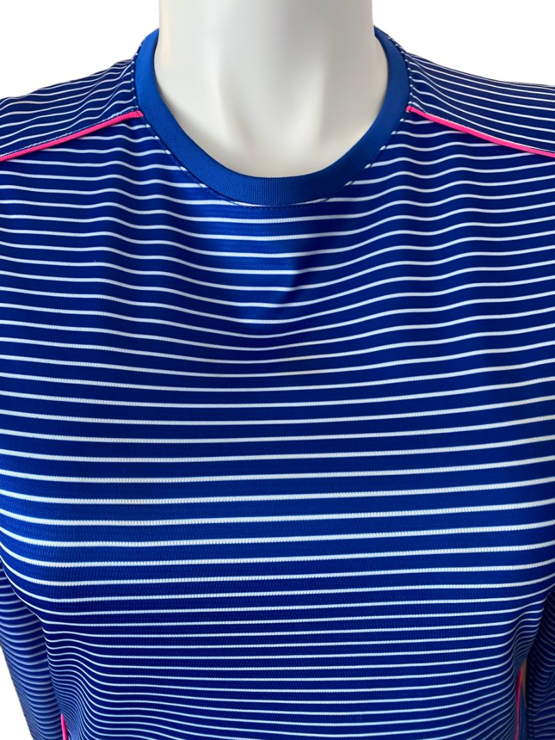 Large Reel Legends Freeline Blue Striped Long Sleeve Fishing Shirt Pink White