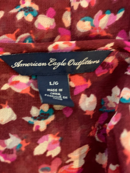 Large American Eagle Outfitters Red Floral Sheer Junior Women's Button Up Blouse