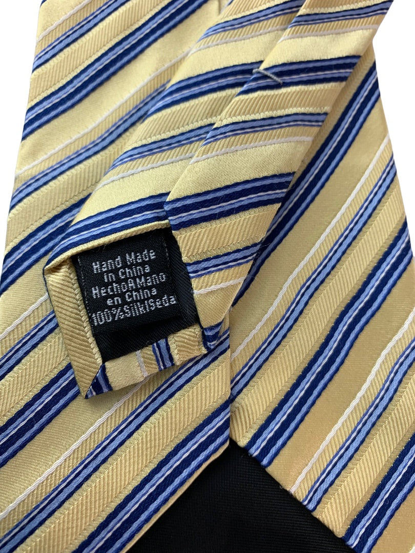 Stafford Men's Yellow Blue Diagonal Stripe Necktie Silk 60"L Tie