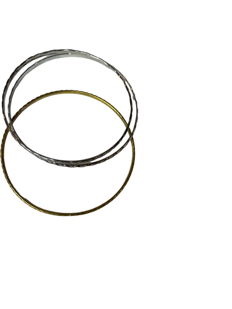 Set of 3 Thin Bangle Bracelets Goldtone and Silvertone Lightweight 2.5" Inside Diameter