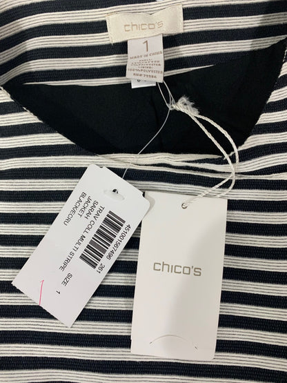 Medium (8/10) Chico's New Black White Stripe "Sarah" Jacket Travel Collection