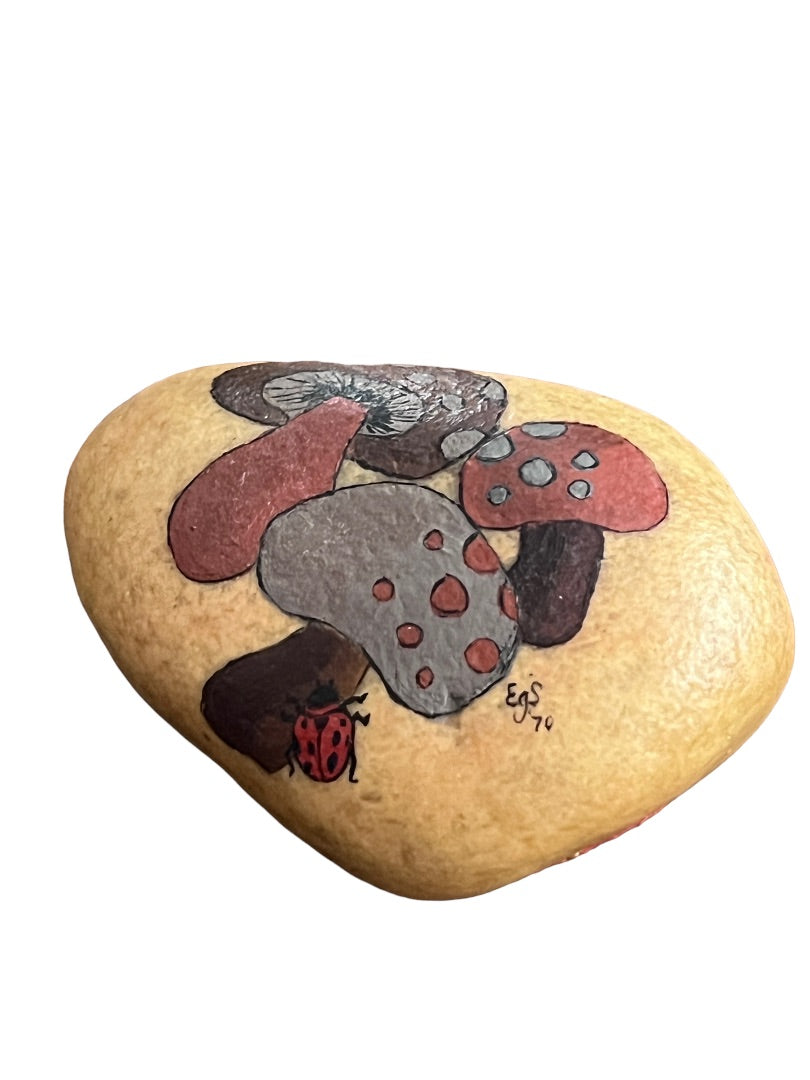 Signed Hand Painted Kitschy Mushroom Rock Signed 70's