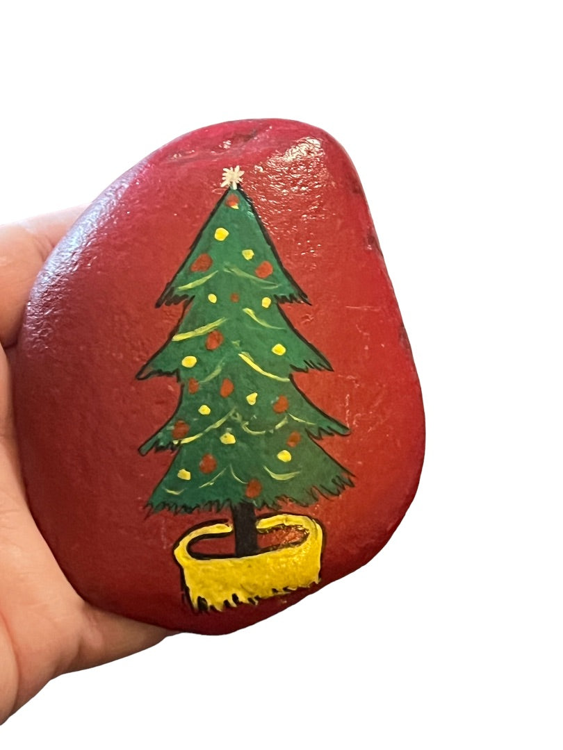 Handpainted Christmas Tree Rock Sealed Art