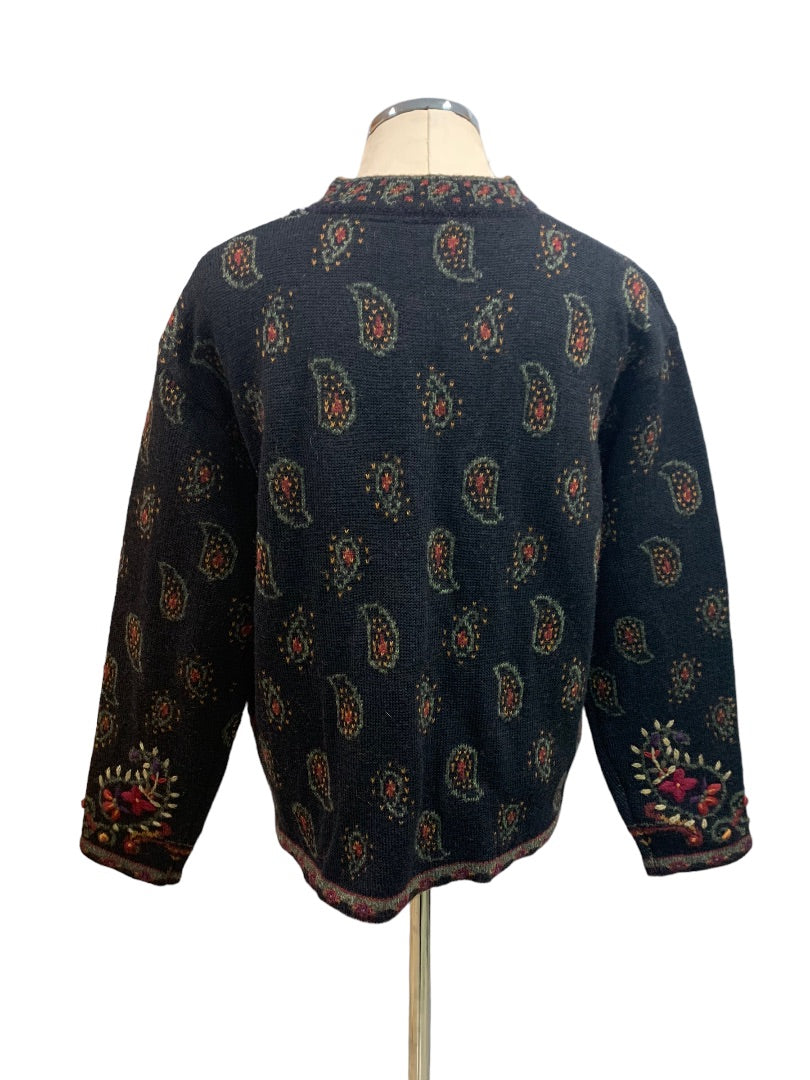 Large Nordic Design Women's Wool Cardigan Sweater Paisley Design Y2K Vintage