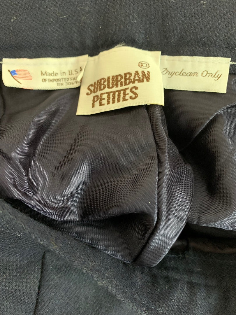 Size 10P Surburban Petites Women's Wool Blend Navy Blue Dress Pants