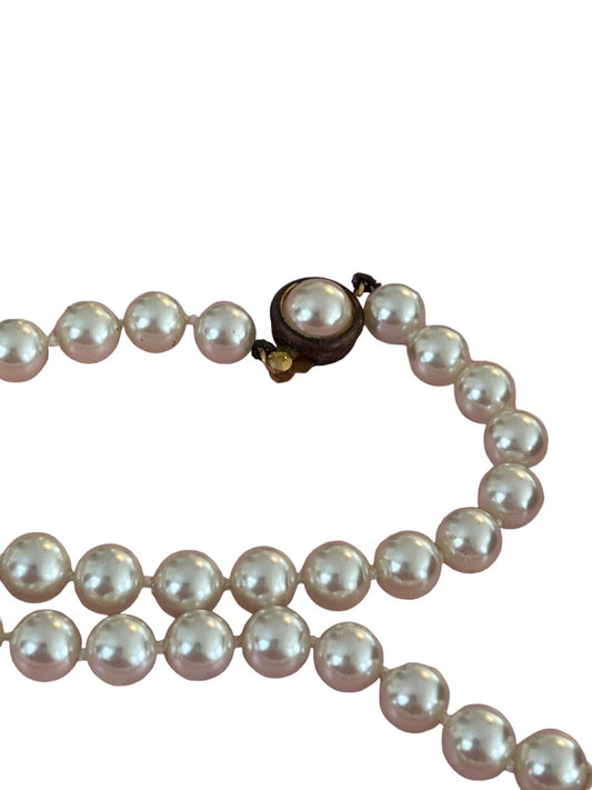 Vintage Faux Pearl Hand Knotted Necklace 31"