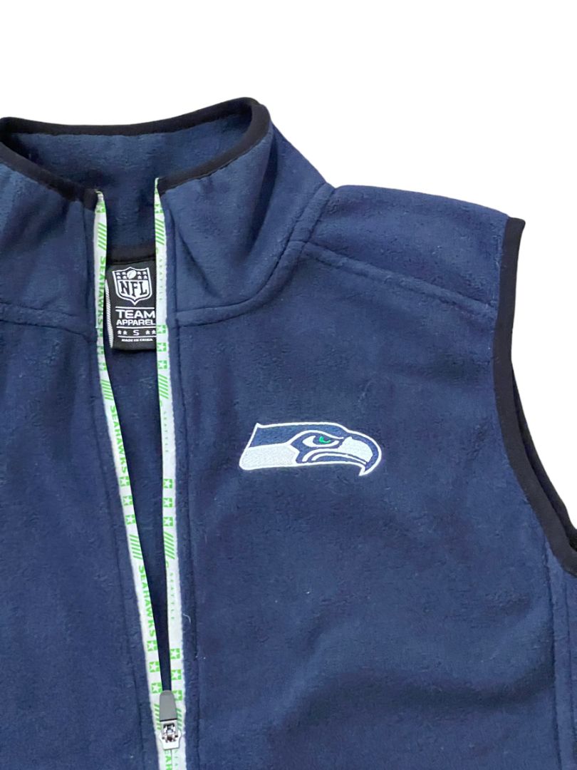 NWT Small Seattle Seahawks NFL Team Apparel Men's Fleece Vest Full Zip Navy Blue MSRP $95