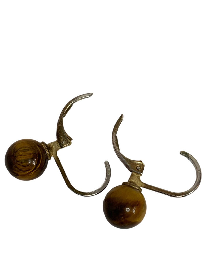 Vintage Tiger's Eye Leverback Earrings Pierced .75" Drop Dangle