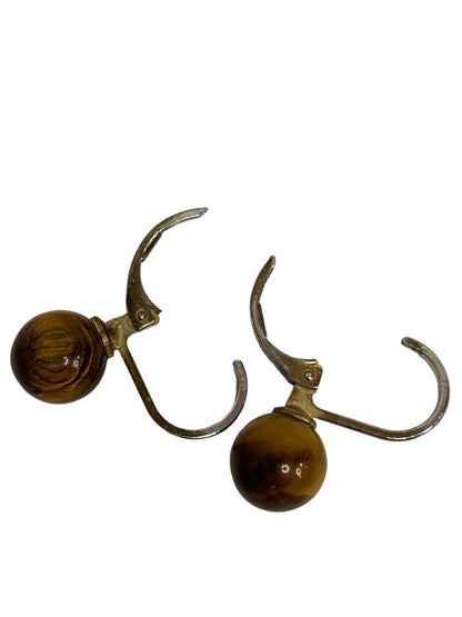 Vintage Tiger's Eye Leverback Earrings Pierced .75" Drop Dangle