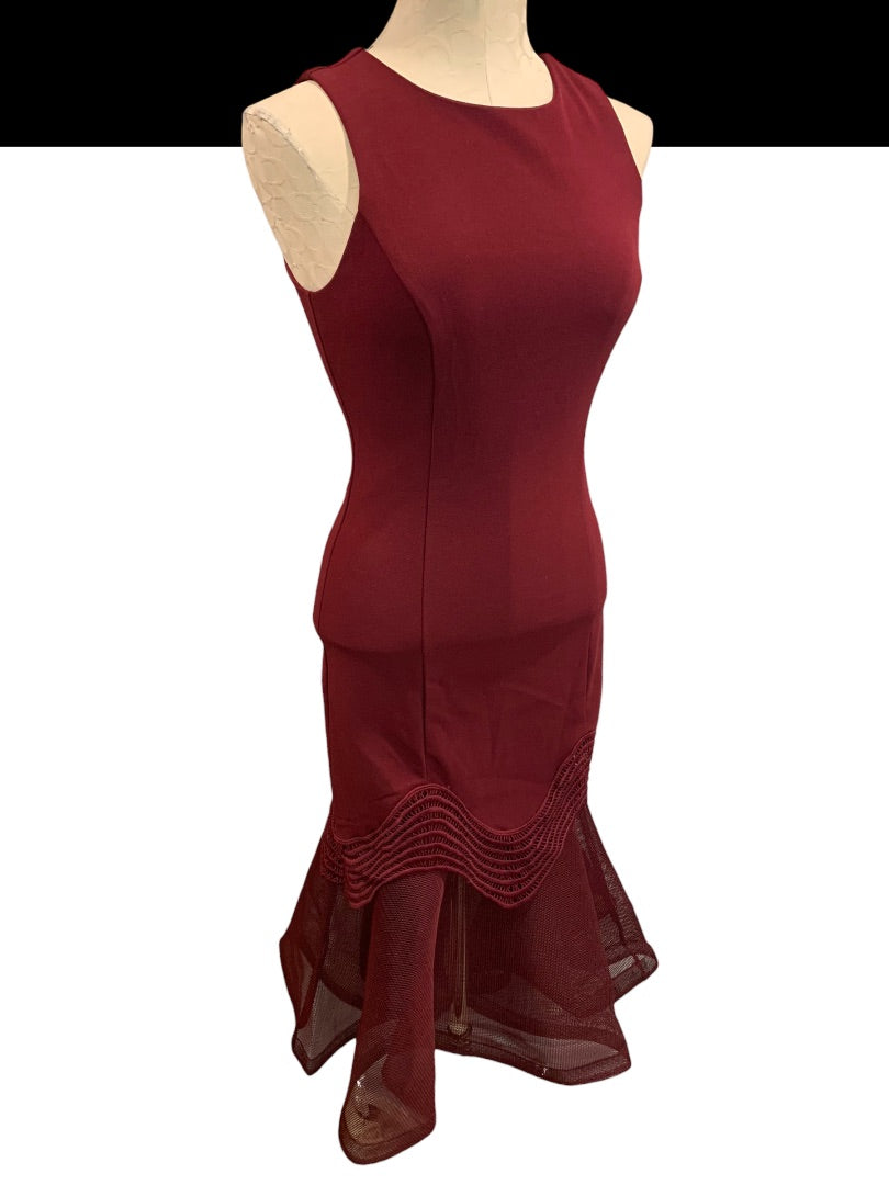 Small Ina Women's Fitted Trumpet Hem Maroon Sleeveless Long