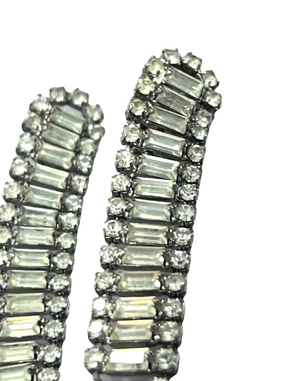 Weiss Crystal Rhinestone Clip Earrings Dangle Haute Couture Silver Clear Art Deco Signed