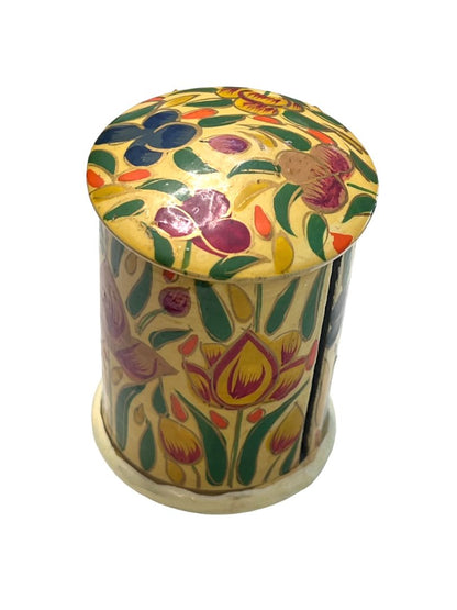 Vintage Floral Painted Paper Mache Stamp Dispenser India Hand Painted