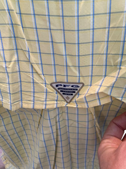 Large Columbia PFG Super Bonehead Pastel Plaid Fishing Button Down Shirt SS