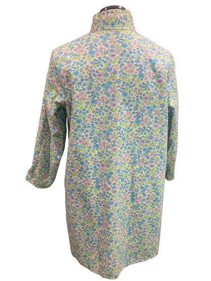 Medium Women's Reversible 1960s O-Ring Overcoat Pastel Flowers