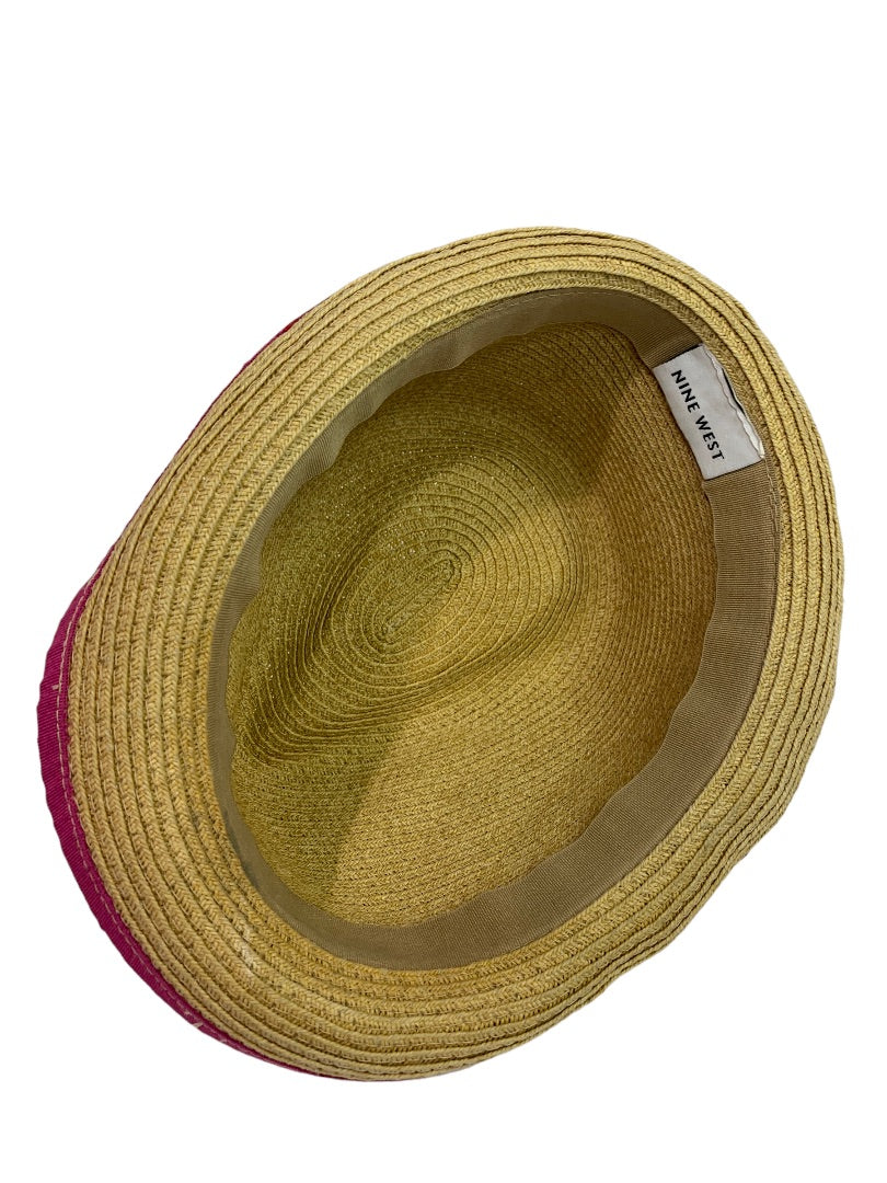 Small Nine West Straw Hat Beach Poolside Womens Pink Red Band 6 7/8"