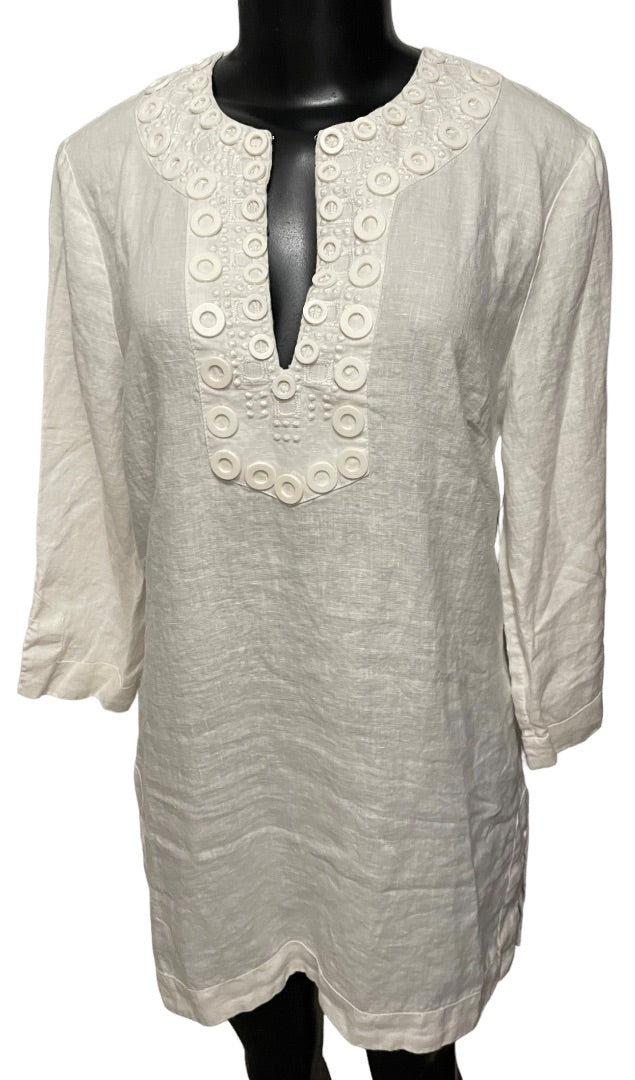 Medium Kenar Linen Womens Tunic Top White