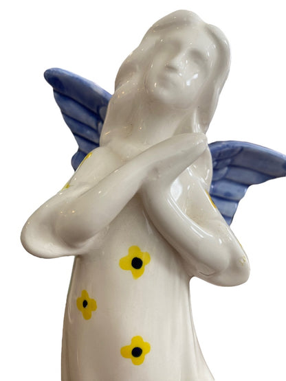 Avon 9" Ceramic Angel Figurine Daisies Glazed