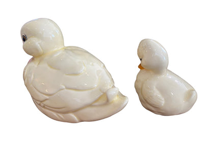 Vintage Handpainted Ceramic Ducks Mom Baby Set of Two