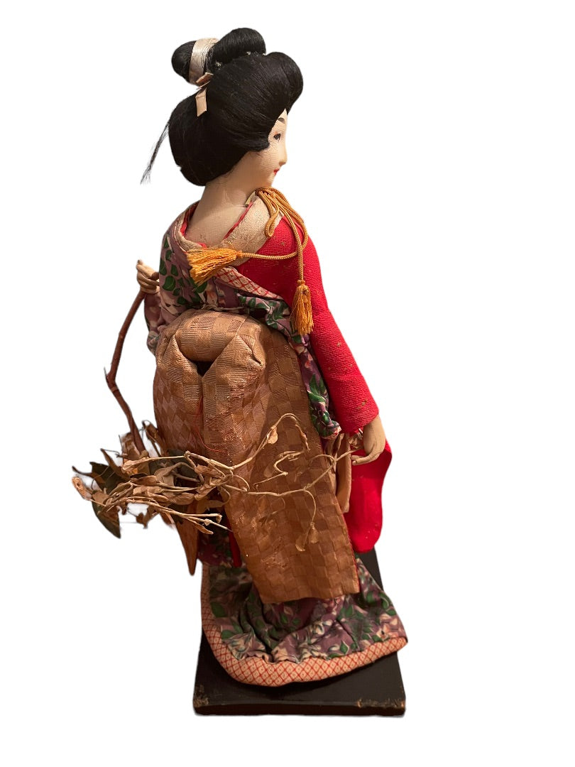 Japanese Geisha Doll Kimono Branch and Leaves 16.5"