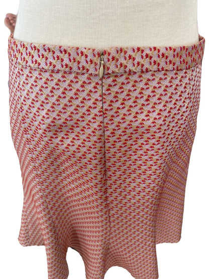 Medium Tibi Flared Pink Gold Patterned Lined 100% Silk Skirt