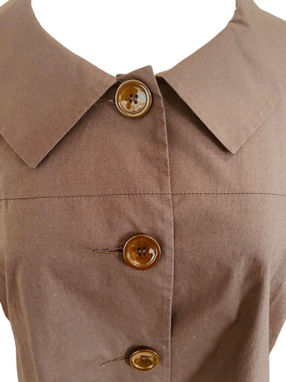 Large Peserico Brown Button Blouse Short Sleeve Peter Pan Collar Lined (Italy 48)