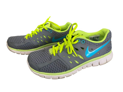 9 Nike Athletic Trainers Run Flex 2013 Women's Gray Neon Running Shoes Sneakers