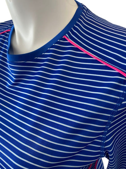 Large Reel Legends Freeline Blue Striped Long Sleeve Fishing Shirt Pink White