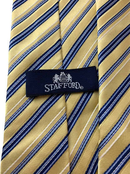 Stafford Men's Yellow Blue Diagonal Stripe Necktie Silk 60"L Tie