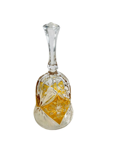 Cut Crystal Bohemian Hand Dinner Bell Yellow Floral