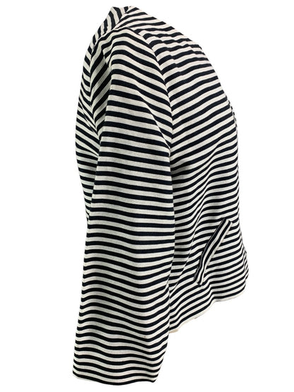 Medium (8/10) Chico's New Black White Stripe "Sarah" Jacket Travel Collection